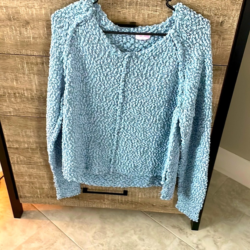 Blue popcorn sweater Pink Lily